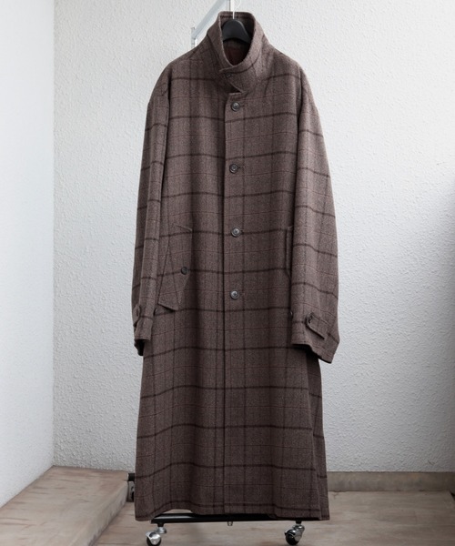 INTER FACTORY（インターファクトリー）の「ファッションインフルエンサー DAISUKE - ワイドアームチェックバルマカーンコート（ステンカラーコート・メンズ・ブラウン・SMALL/MEDIUM/LARGE）」の7枚目の写真