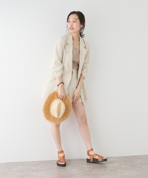 U by SPICK&SPAN（ユーバイスピックアンドスパン）の「リネンライクオーバージャケット（その他アウター・レディース・ピンク/ベージュ・FREE）」の3枚目の写真