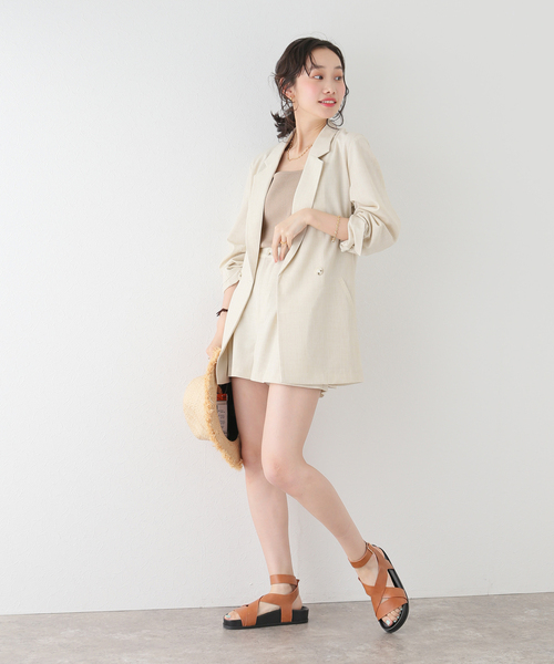 U by SPICK&SPAN（ユーバイスピックアンドスパン）の「リネンライクオーバージャケット（その他アウター・レディース・ピンク/ベージュ・FREE）」の4枚目の写真