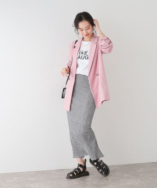 U by SPICK&SPAN（ユーバイスピックアンドスパン）の「リネンライクオーバージャケット（その他アウター・レディース・ピンク/ベージュ・FREE）」の6枚目の写真