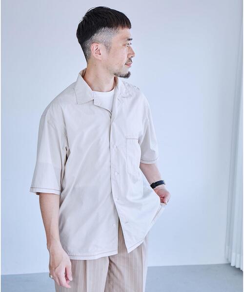 green label relaxing（グリーンレーベルリラクシング）の「タイプライター エンブロ オープンカラー シャツ（シャツ/ブラウス・メンズ・ダークグレー/ナチュラル・S/M/L/XL）」の2枚目の写真