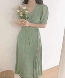 小花柄カシュクールワンピース