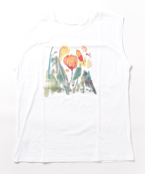 DIAVEL（ディアベル）の「綿100%　フラワープリントノースリーブＴシャツ（Tシャツ/カットソー・レディース・ホワイト・M）」の6枚目の写真