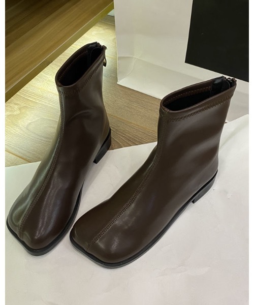 Burner(バーナー)の「【OKUOKU 0909】ローヒール バックジップ ブーツ oku-shoes-695144095354-5187 M(ブーツ・レディース・ブラウン/ブラック・36/38/40)」の1枚目の写真