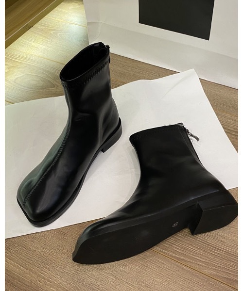 Burner(バーナー)の「【OKUOKU 0909】ローヒール バックジップ ブーツ oku-shoes-695144095354-5187 M(ブーツ・レディース・ブラウン/ブラック・36/38/40)」の2枚目の写真