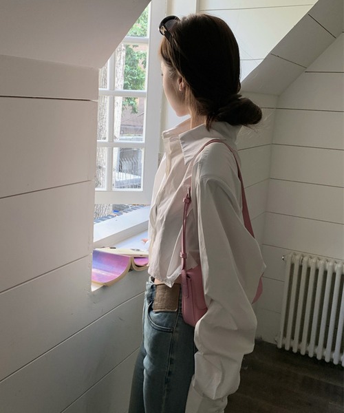 Chick(チック)の「By Color Short Shirt / バイカラーショート丈シャツ クロップド丈(シャツ/ブラウス・レディース・ホワイト/ブラック/ブルー・FREE)」の10枚目の写真