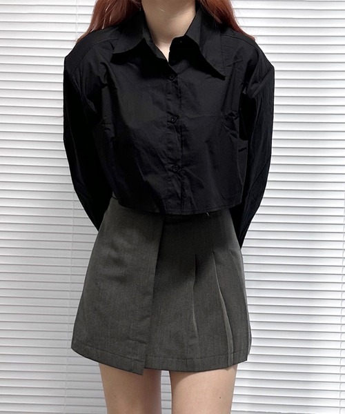 Chick(チック)の「By Color Short Shirt / バイカラーショート丈シャツ クロップド丈(シャツ/ブラウス・レディース・ホワイト/ブラック/ブルー・FREE)」の21枚目の写真