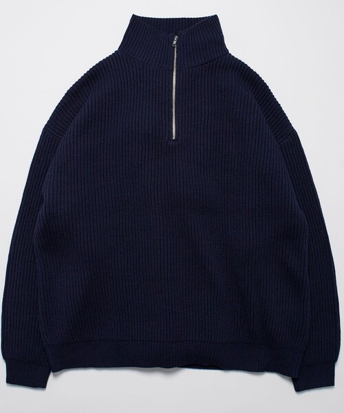 セール】限定展開 ビッグシルエット 畦編み ハーフジップニット