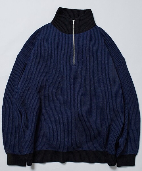 セール】限定展開 ビッグシルエット 畦編み ハーフジップニット