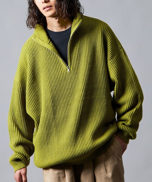 セール】限定展開 ビッグシルエット 畦編み ハーフジップニット