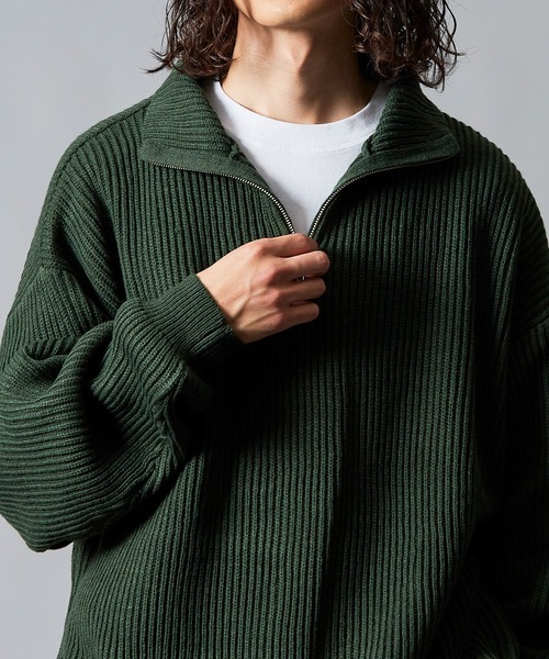 セール】限定展開 ビッグシルエット 畦編み ハーフジップニット