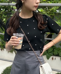 one after another NICE CLAUP | ハート刺繍パフスリーブニット(ニット/セーター)