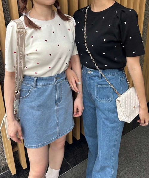 one after another NICE CLAUP（ワンアフターアナザーナイスクラップ）の「ハート刺繍パフスリーブニット（ニット/セーター・レディース・ブラック/アイボリー/ベージュ・FREE）」の15枚目の写真