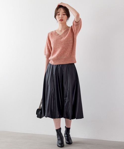 Andemiu(アンデミュウ)の「モヘアコンニット5分袖973654(ニット/セーター・レディース・チャコールグレー/オレンジ/ベージュ・FREE)」の6枚目の写真