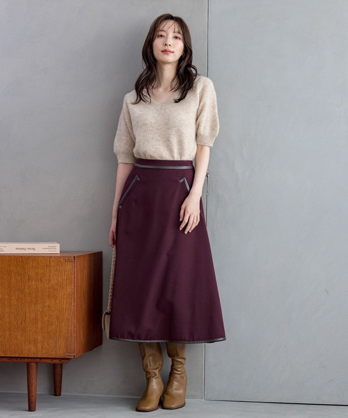 Andemiu(アンデミュウ)の「モヘアコンニット5分袖973654(ニット/セーター・レディース・チャコールグレー/オレンジ/ベージュ・FREE)」の7枚目の写真