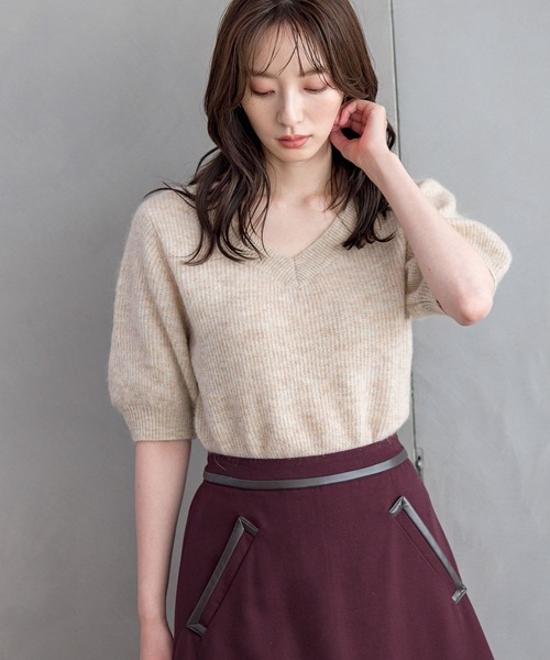 Andemiu(アンデミュウ)の「モヘアコンニット5分袖973654(ニット/セーター・レディース・チャコールグレー/オレンジ/ベージュ・FREE)」の8枚目の写真