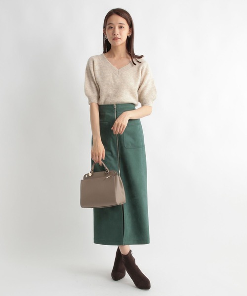 Andemiu(アンデミュウ)の「モヘアコンニット5分袖973654(ニット/セーター・レディース・チャコールグレー/オレンジ/ベージュ・FREE)」の9枚目の写真