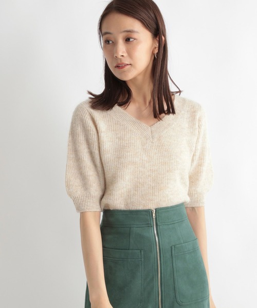 Andemiu(アンデミュウ)の「モヘアコンニット5分袖973654(ニット/セーター・レディース・チャコールグレー/オレンジ/ベージュ・FREE)」の10枚目の写真