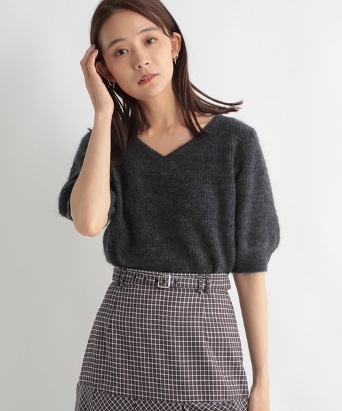 Andemiu(アンデミュウ)の「モヘアコンニット5分袖973654(ニット/セーター・レディース・チャコールグレー/オレンジ/ベージュ・FREE)」の13枚目の写真