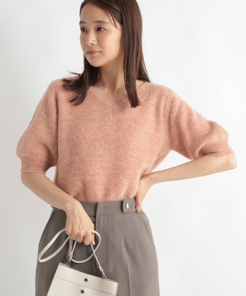 Andemiu(アンデミュウ)の「モヘアコンニット5分袖973654(ニット/セーター・レディース・チャコールグレー/オレンジ/ベージュ・FREE)」の16枚目の写真