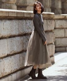 OPAQUE.CLIP | ニット×チュールドッキングワンピース【洗濯機洗い可】(ワンピース)