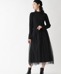 OPAQUE.CLIP | ニット×チュールドッキングワンピース【洗濯機洗い可】(ワンピース)