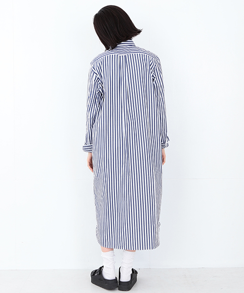 【美品】BEAMSBOY フード ストライプ　シャツワンピース　ブルー BEAMS BOY ビームスボーイ シャツワンピース ストライプ 青