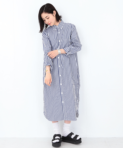 BEAMS BOY(ビームスボーイ)の「BEAMS BOY / ストライプ B.D. シャツワンピース(シャツワンピース・レディース・ブラック/ネイビー・ONE SIZE)」の13枚目の写真
