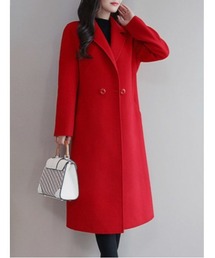 メンズのチェスターコート（レッド/赤色系・ロング丈）ファッション