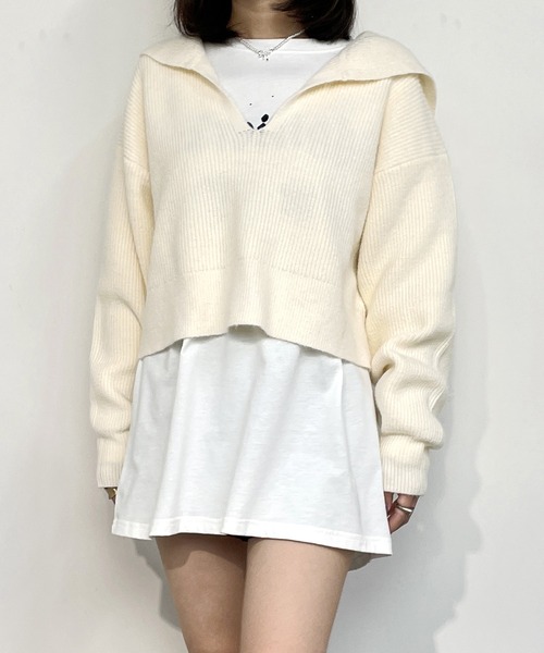 179/WG（イチナナキュウダブルジー）の「【WEB限定】アンゴラタッチ セーラーカラープルオーバー（ニット/セーター・レディース・オフホワイト/ブラック/グレー・FREE）」の2枚目の写真