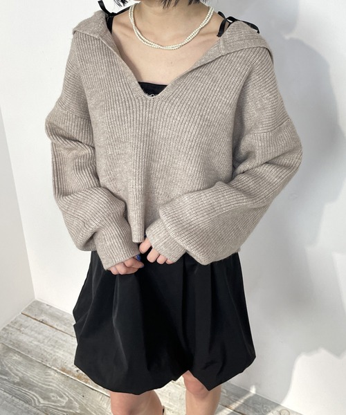 179/WG（イチナナキュウダブルジー）の「【WEB限定】アンゴラタッチ セーラーカラープルオーバー（ニット/セーター・レディース・オフホワイト/ブラック/グレー・FREE）」の15枚目の写真