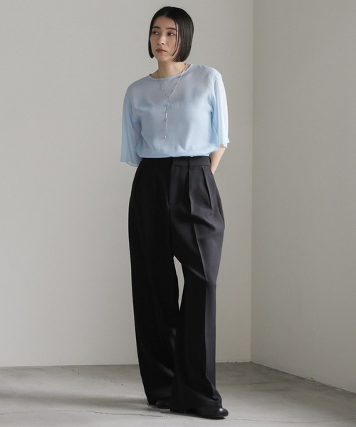 select MOCA（セレクトモカ）の「ラメシアーハーフスリーブブラウス（シャツ/ブラウス・レディース・ライトグレー/ライトグリーン/アイボリー/サックスブルー・FREE）」の5枚目の写真