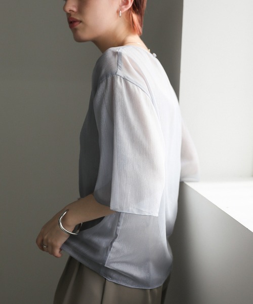 select MOCA（セレクトモカ）の「ラメシアーハーフスリーブブラウス（シャツ/ブラウス・レディース・ライトグレー/ライトグリーン/アイボリー/サックスブルー・FREE）」の22枚目の写真