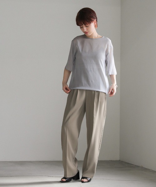 select MOCA（セレクトモカ）の「ラメシアーハーフスリーブブラウス（シャツ/ブラウス・レディース・ライトグレー/ライトグリーン/アイボリー/サックスブルー・FREE）」の20枚目の写真