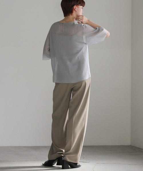 select MOCA（セレクトモカ）の「ラメシアーハーフスリーブブラウス（シャツ/ブラウス・レディース・ライトグレー/ライトグリーン/アイボリー/サックスブルー・FREE）」の7枚目の写真