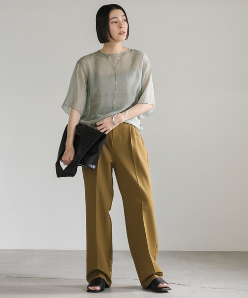 select MOCA（セレクトモカ）の「ラメシアーハーフスリーブブラウス（シャツ/ブラウス・レディース・ライトグレー/ライトグリーン/アイボリー/サックスブルー・FREE）」の6枚目の写真