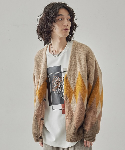 j.n.r.d(ジェー・エヌ・アール・ディー)の「j.n.r.d/アーガイルシャギーカーディガン(カーディガン/ボレロ・メンズ・ブラック/グレー/ベージュ・L/M)」の3枚目の写真