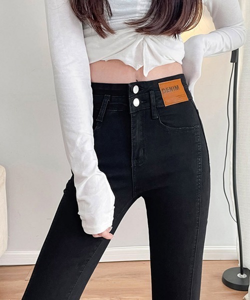 Miniministore(ミニミニストア)の「ハイウエスト デニムパンツ スリット韓国(デニムパンツ・レディース・ブラック/サックスブルー・27/28/29/30)」の3枚目の写真