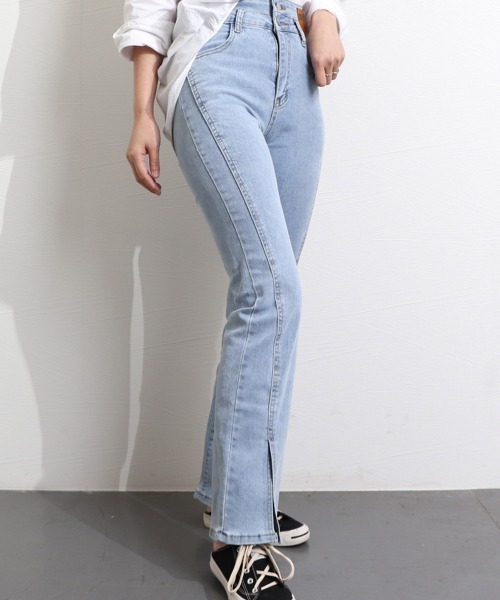 Miniministore(ミニミニストア)の「ハイウエスト デニムパンツ スリット韓国(デニムパンツ・レディース・ブラック/サックスブルー・27/28/29/30)」の7枚目の写真