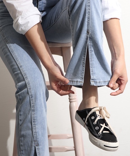 Miniministore(ミニミニストア)の「ハイウエスト デニムパンツ スリット韓国(デニムパンツ・レディース・ブラック/サックスブルー・27/28/29/30)」の9枚目の写真
