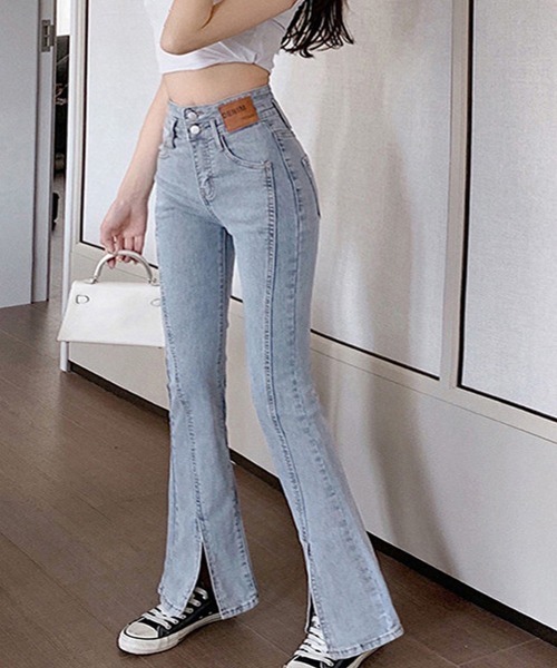 Miniministore(ミニミニストア)の「ハイウエスト デニムパンツ スリット韓国(デニムパンツ・レディース・ブラック/サックスブルー・27/28/29/30)」の16枚目の写真