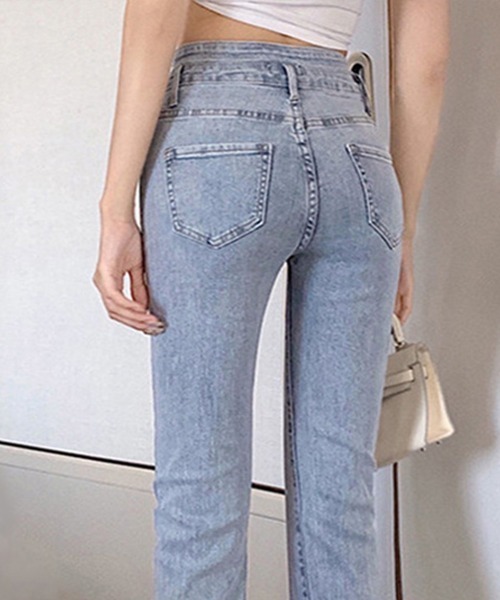Miniministore(ミニミニストア)の「ハイウエスト デニムパンツ スリット韓国(デニムパンツ・レディース・ブラック/サックスブルー・27/28/29/30)」の17枚目の写真