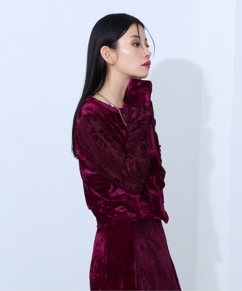 Ellno de Mavie(エルノデメヴィ)の「クラッシュベロアキリカエトップス/SET UP対応(Tシャツ/カットソー・レディース・ブラック/ボルドー・FREE)」の9枚目の写真