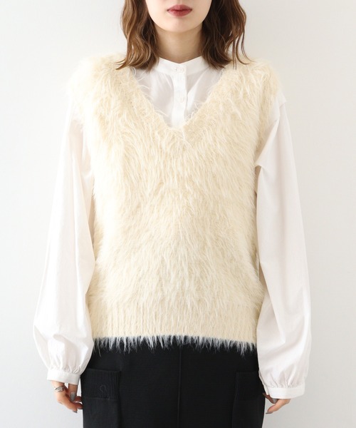 【セール】&soiree Vネックモヘアライクニットベスト（ニット/セーター）｜＆soiree（アンドソワレ）