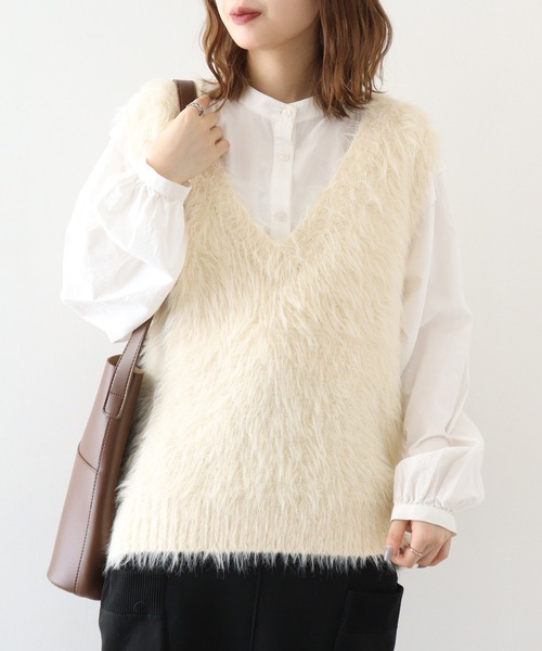 セール】&soiree Vネックモヘアライクニットベスト（ニット