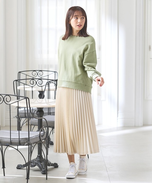 Honeys（ハニーズ）の「スウェットゆるトップス（スウェット・レディース・ピンク/杢グレー/スミクロ/ブラック/ライトグリーン/アイボリー/ベージュ・3L/L/LL/S/M）」の14枚目の写真