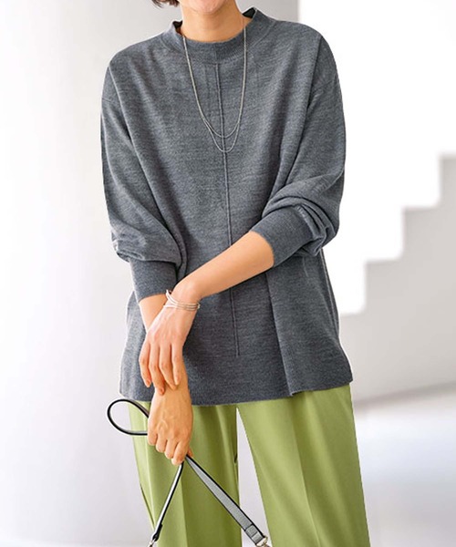 BELLUNA PLUS（ベルーナ）の「ふんわり袖カシミヤタッチプルオーバー（ニット/セーター・レディース・ライラック/ピンク/アイボリー/杢グレー・MEDIUM/X-LARGE/LARGE）」の3枚目の写真