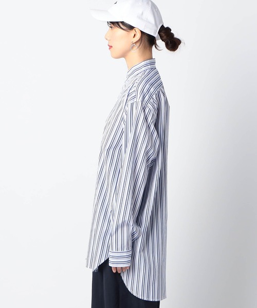 Grand PARK（グランドパーク）の「【ROYAL NAVY】バンドカラーシャツ　ストライプ柄（シャツ/ブラウス・レディース・ブルー系/ホワイト系・FREE）」の6枚目の写真