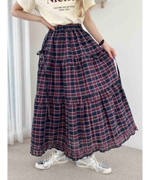 タータン　チェック　ティアードロングスカート　赤　ネイビー fit=scale-down,w=1200