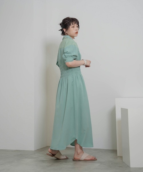 mimi toujours（ミミトゥジュール）の「ダブルカラー シャーリング シャツ ワンピース mimi toujours×itsPeachi（ワンピース・レディース・クリーム/ミント・M）」の3枚目の写真